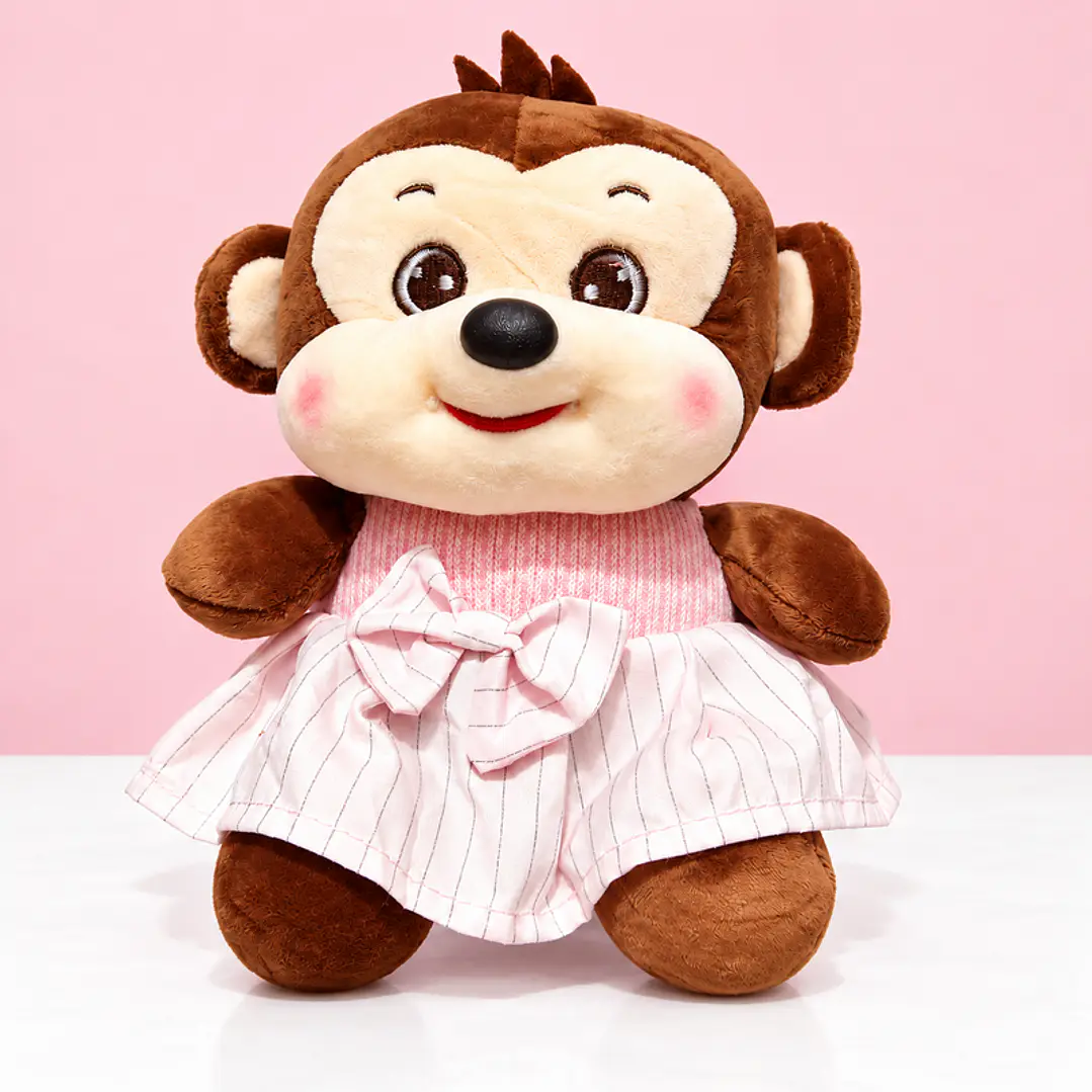 🐵🎀 Monita de Peluche con Vestido Rosado – Dulce y Encantadora 💕 1