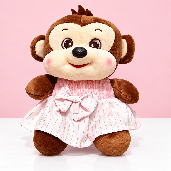 🐵🎀 Monita de Peluche con Vestido Rosado – Dulce y Encantadora 💕 1