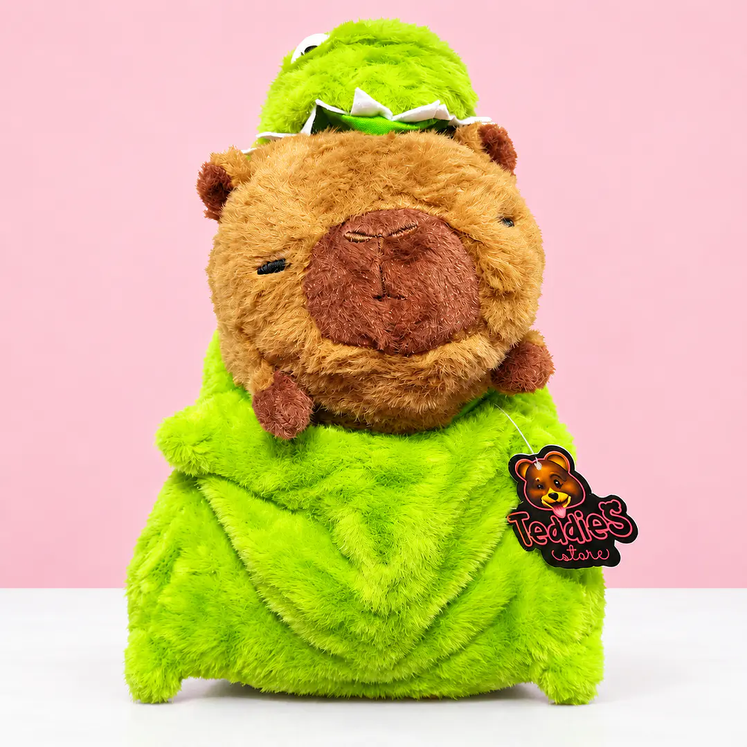 🦖🐻 Capibara de Peluche Siendo Comida por un Dinosaurio – Ternura y Diversión 💚 1