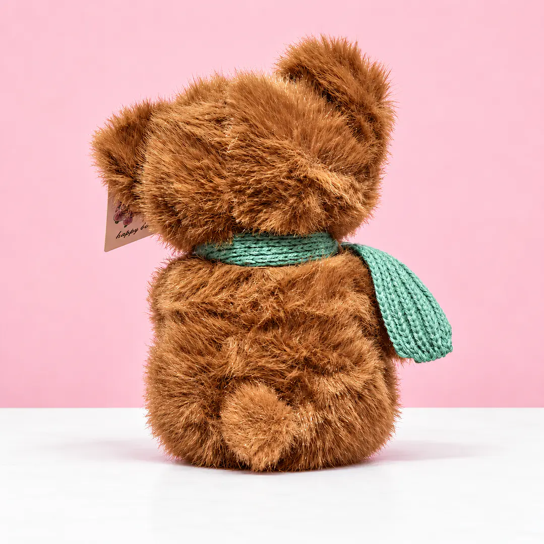 🧸🌼 Osito de Peluche Café con Bufanda Verde – Dulce y Tierno 💚 3