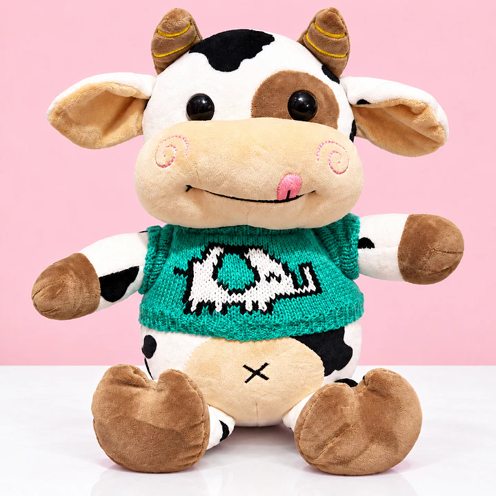 🐮💚 Vaquita de Peluche con Suéter Verde – Dulce y Adorable 🌸 1