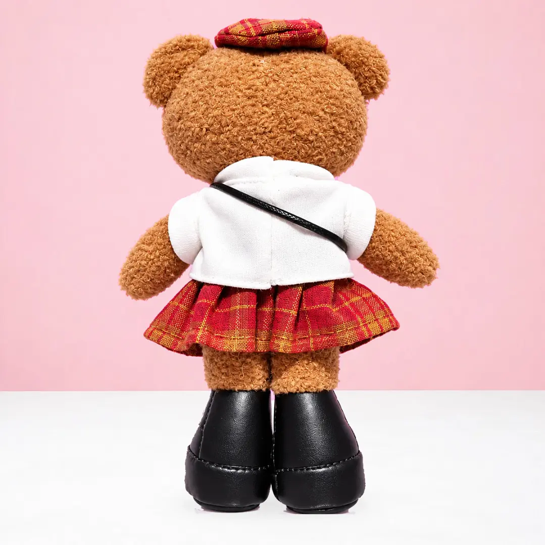 🧸🎀 Mini Osita de Peluche Tipo Llavero con Falda de Cuadros ❤️ 2