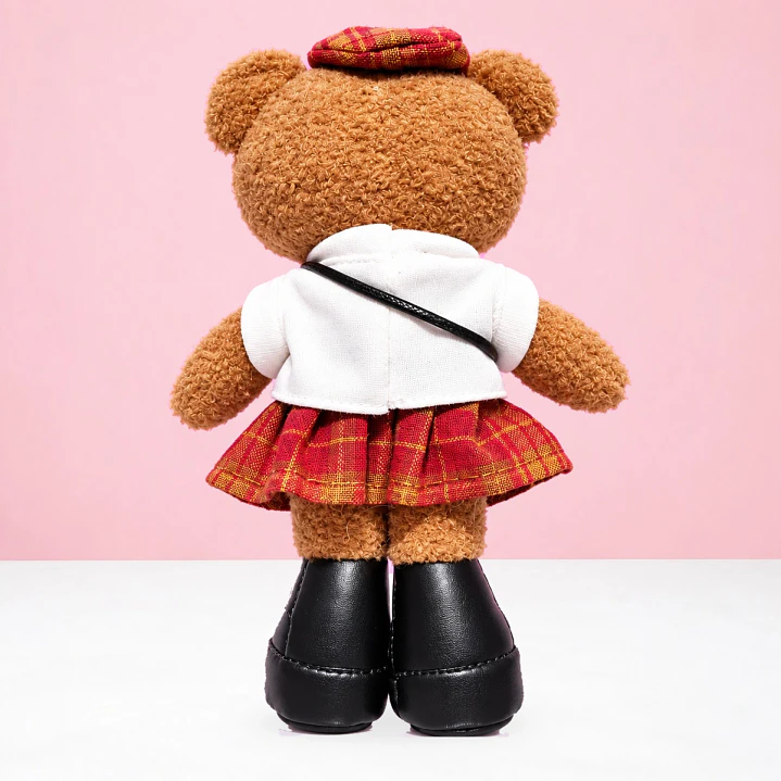 🧸🎀 Mini Osita de Peluche Tipo Llavero con Falda de Cuadros ❤️ 2