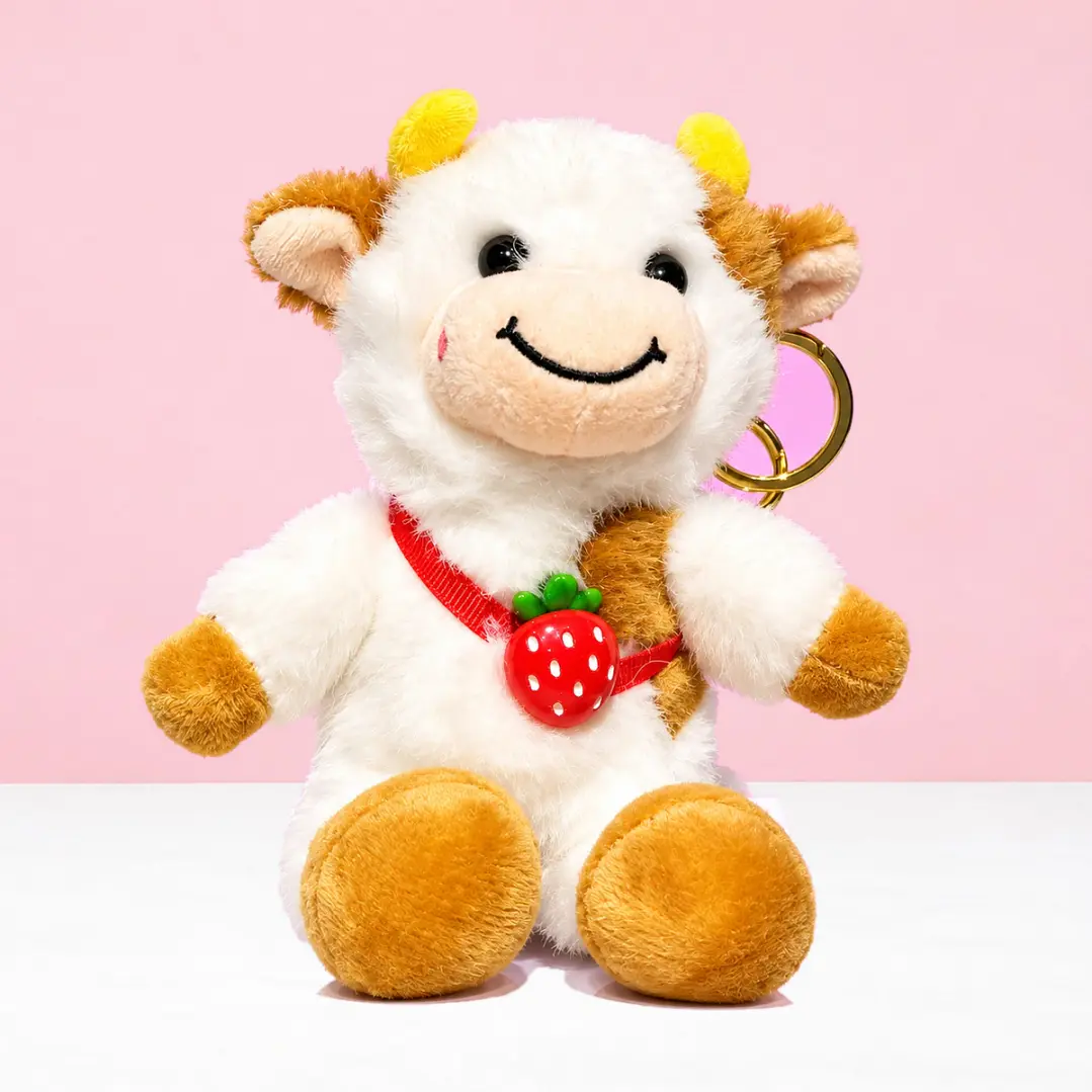 🐮🍓 Mini Vaquita de Peluche Tipo Llavero con Fresa – Dulce y Adorable ❤️ 1