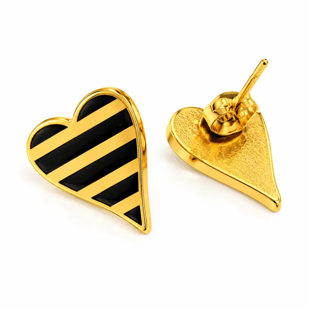 Amor a Rayas – Aretes de Corazón en Acero Quirúrgico 3