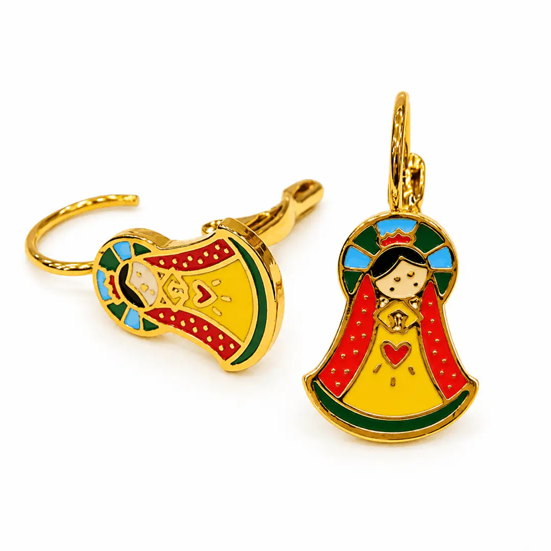 Fe y Esperanza – Aretes de Virgen Multicolor Dorados 1