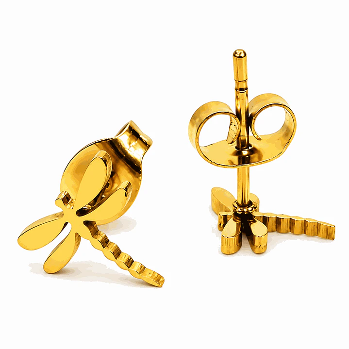 Libélula Dorada – Aretes en Acero Quirúrgico 1