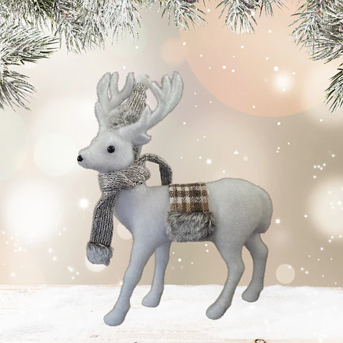 Reno Decorativo Navideño 35 cm – Café y Blanco