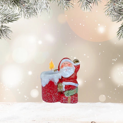 Vela Cerámica Navideña con Figura Mono de Nieve o Viejo Pascuero