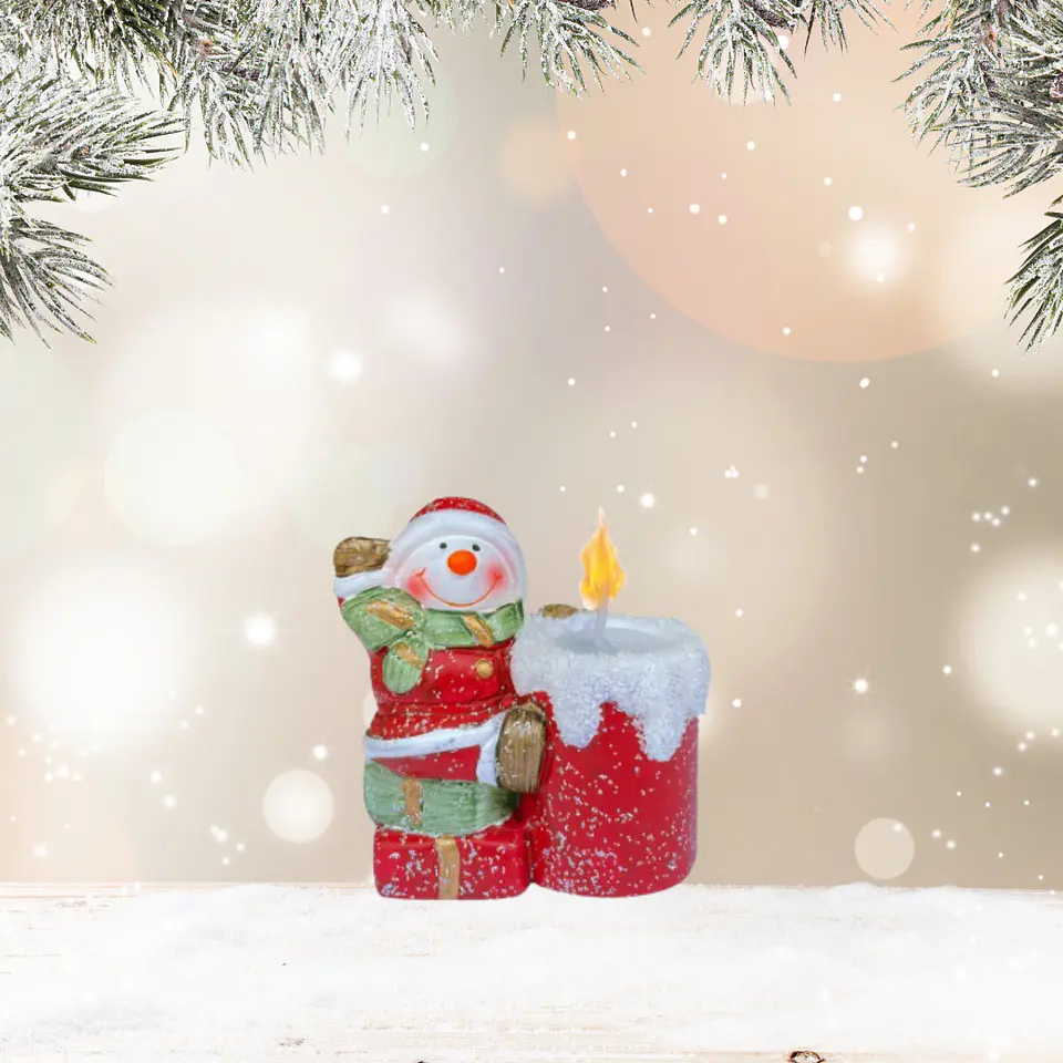 Vela Cerámica Navideña con Figura Mono de Nieve o Viejo Pascuero 3