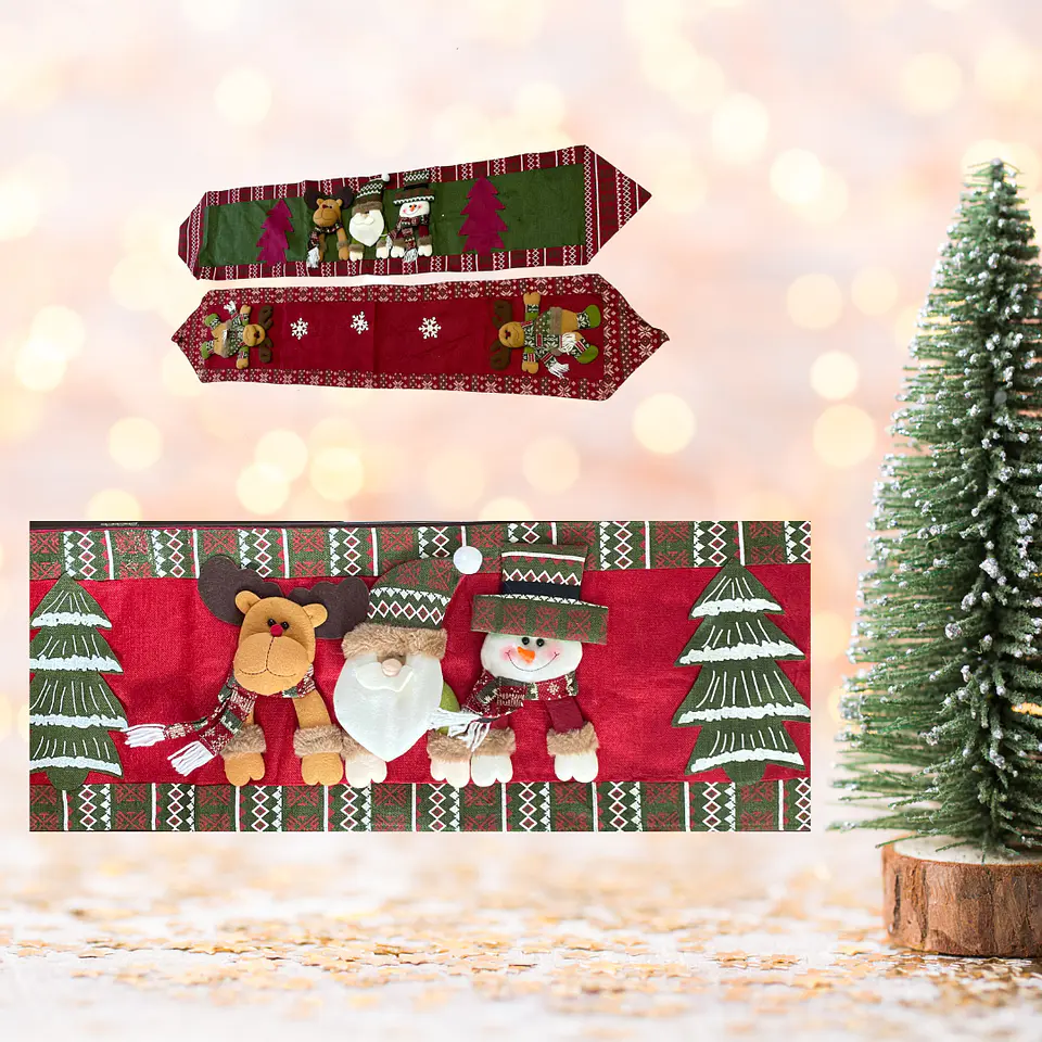 Camino de Mesa Navideño con Figuras 3D 180x33cm 3