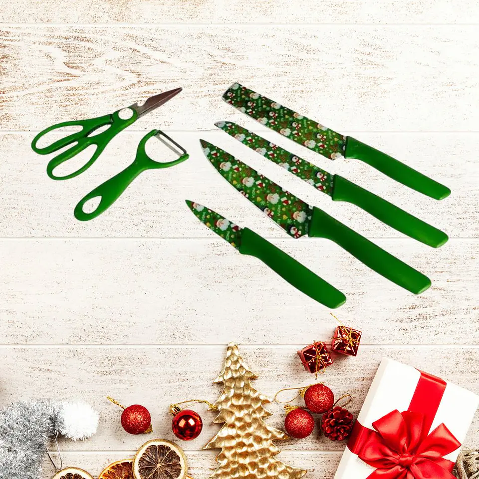 Set de Cuchillos Navideños 4 Colores para Cocina 3
