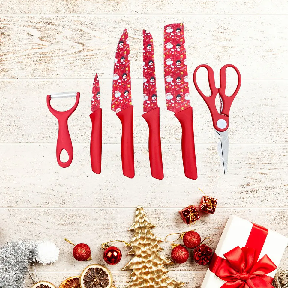 Set de Cuchillos Navideños 4 Colores para Cocina 2