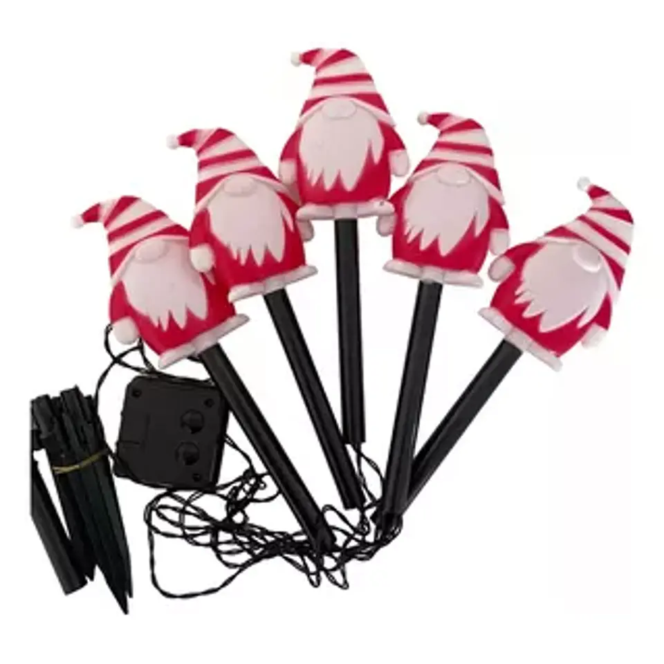 Estacas Solares Navideñas Luz Cálida – Set de 5 (Diseños Pino y Gnomo) 4