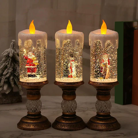 Vela de Mesa LED Navideña con Agua  25 cm con Figura