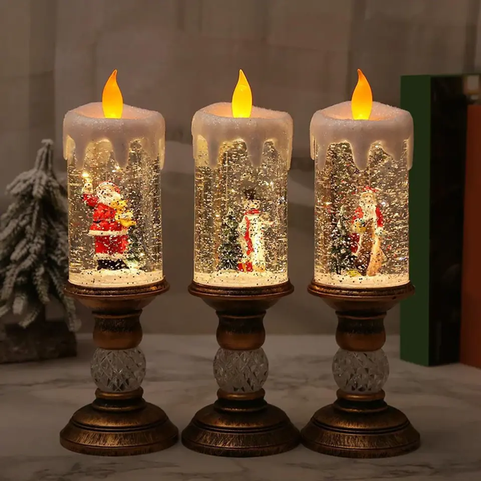 Vela de Mesa LED Navideña con Agua  25 cm con Figura 1