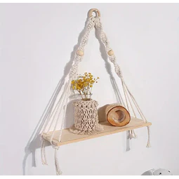 Repisa Colgante de Macramé con Anillo de Madera 35cm