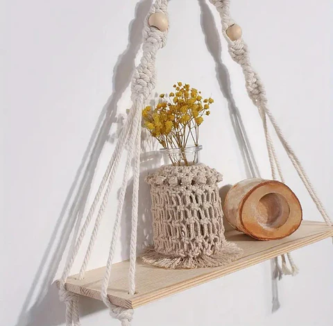 Colgante de Macramé con Anillo de Madera 35cm