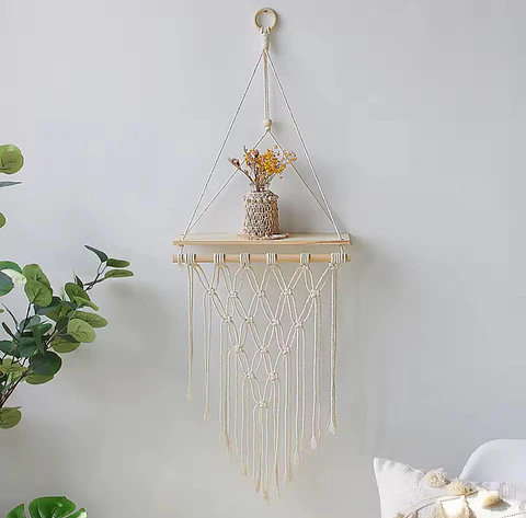 Colgante Macramé con Tejido y Flecos 92 cm