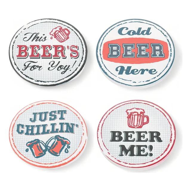 Set 4 Posavasos Redondos Diseño Retro Cervecero
