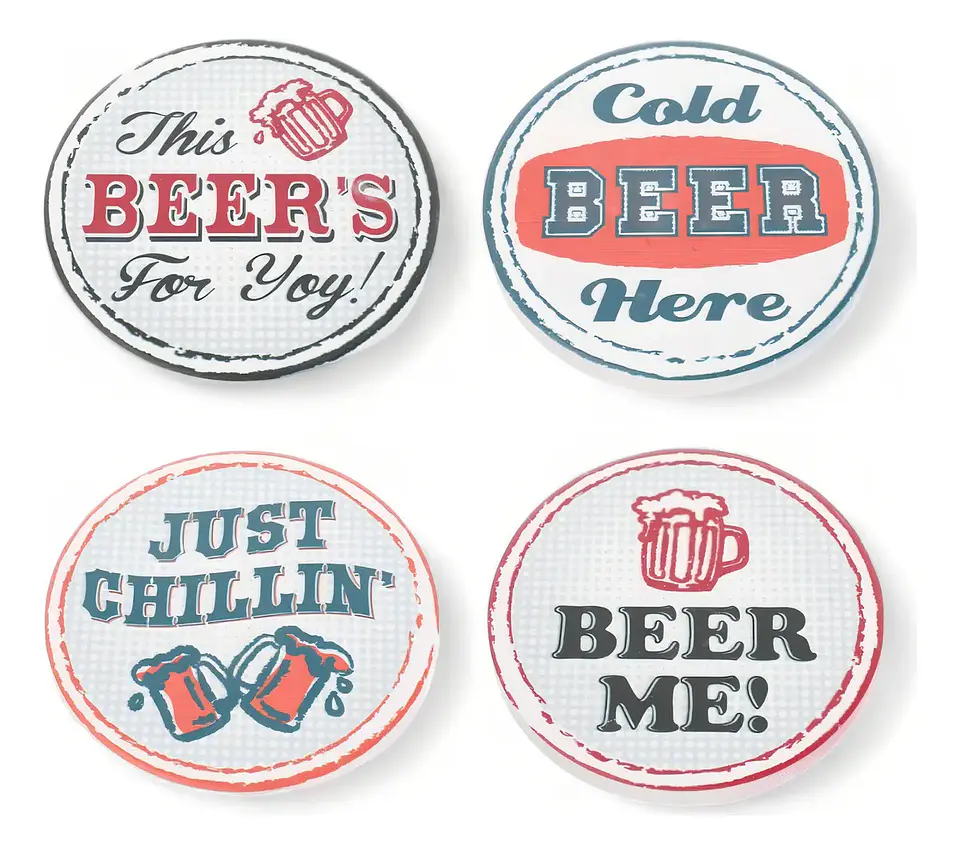 Set 4 Posavasos Redondos Diseño Retro Cervecero 7
