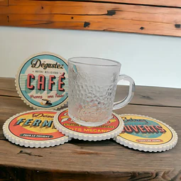 Set 4 Posavasos Diseño Retro Francés Vintage