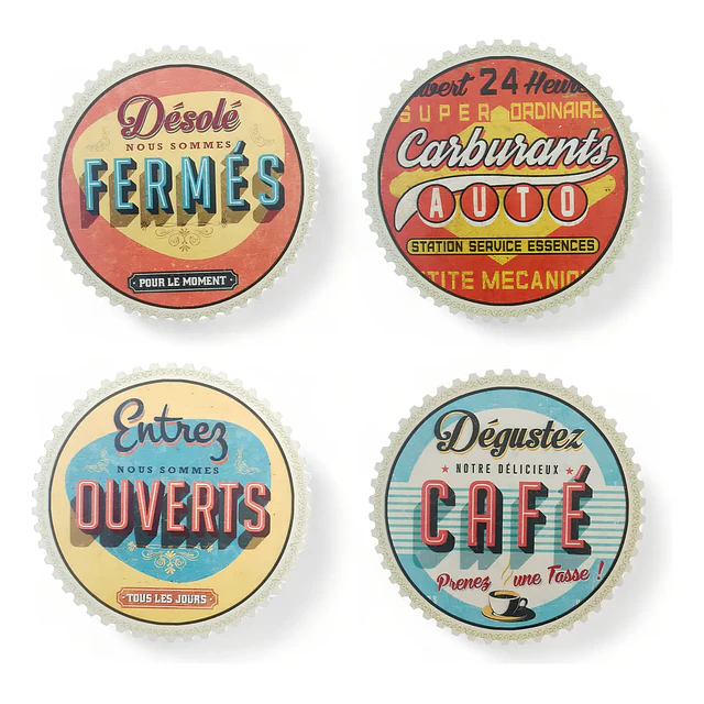 Set 4 Posavasos Diseño Retro Francés Vintage