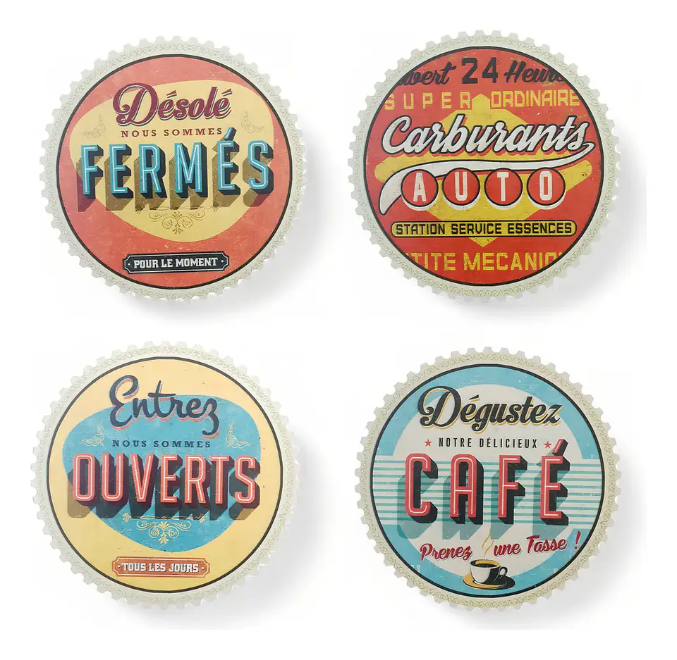 Set 4 Posavasos Diseño Retro Francés Vintage 3