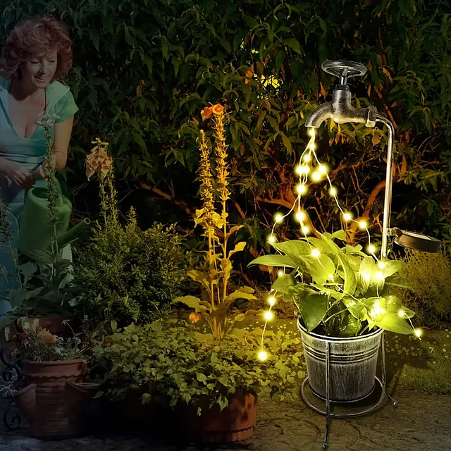 Grifo de Agua Solar con Luces LED y Macetero