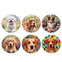 Set 6 Posavasos de Cerámica con Diseño de Perros en Jardín Floral