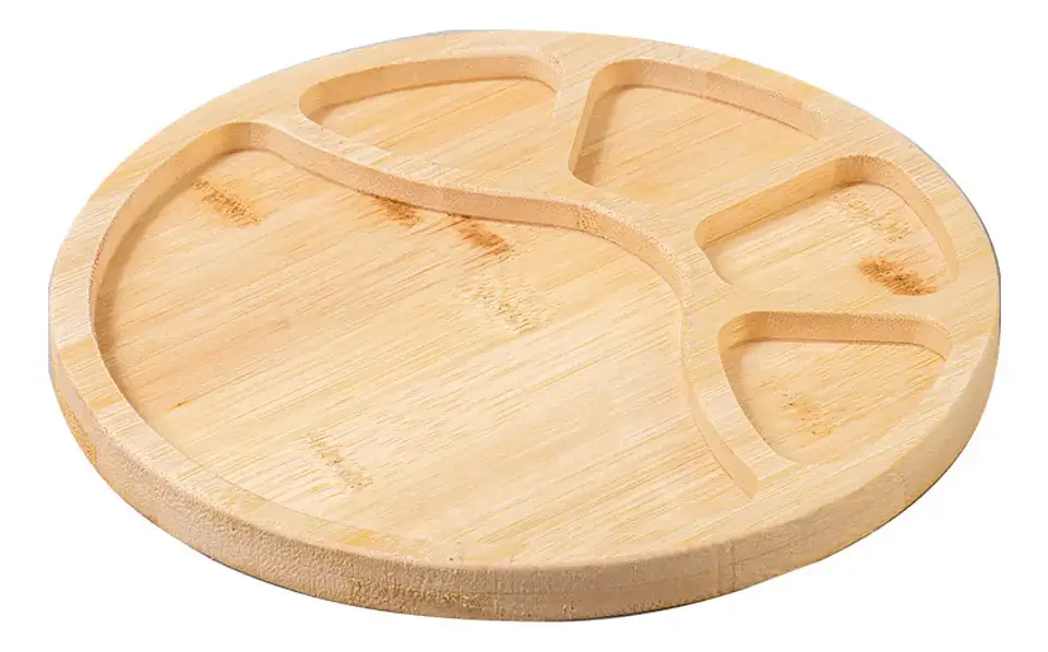 Tabla de Aperitivo Redonda de Bambú 25 cm con Divisiones 4