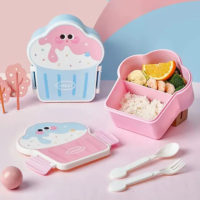 Lonchera Infantil Kawaii con Cubiertos