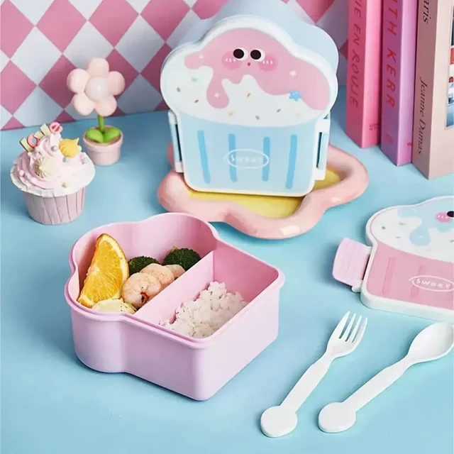 Lonchera Infantil Kawaii con Cubiertos