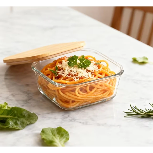 Contenedor de Vidrio con Tapa de Bambú 320 ml