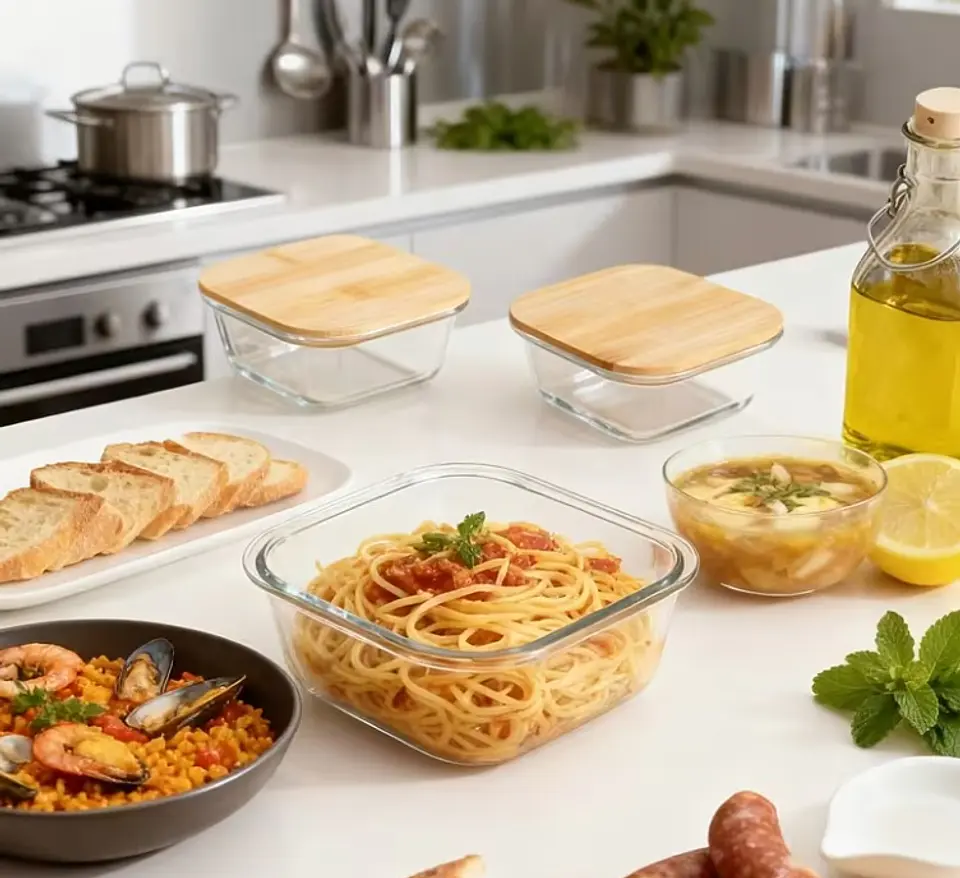 Contenedor de Vidrio con Tapa de Bambú 320 ml 2
