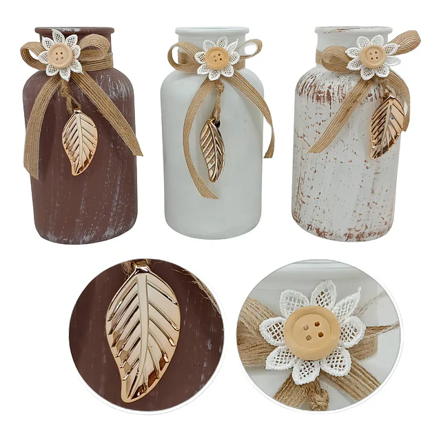 Florero Rústico de Vidrio con Detalle de Hoja y Lazo