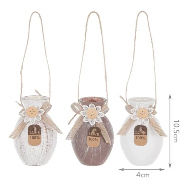 Florero Colgante de Vidrio Vintage con Yute y Flor