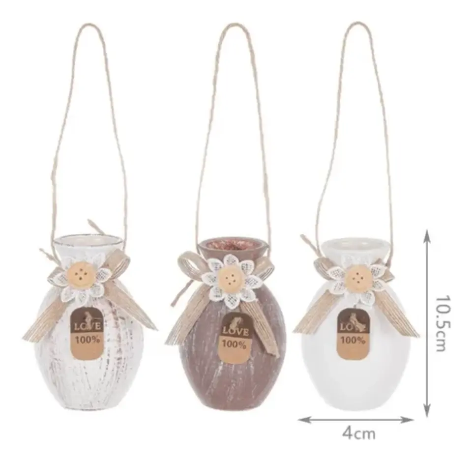 Florero Colgante de Vidrio Vintage con Yute y Flor 4