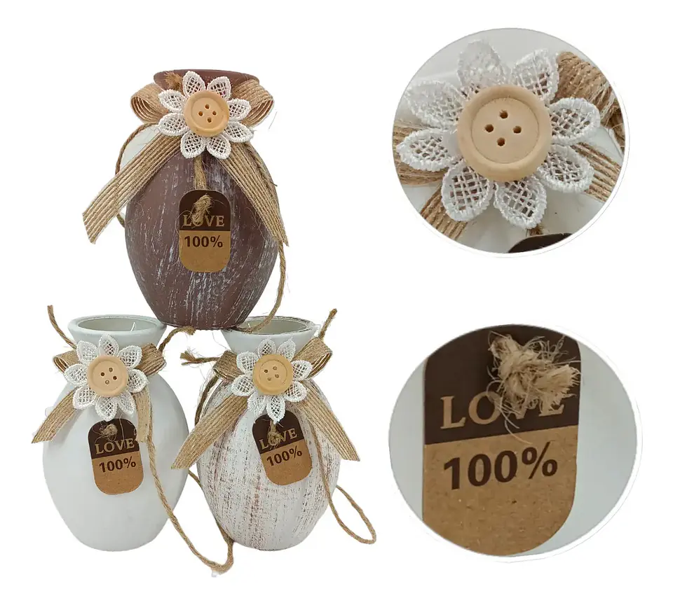 Florero Colgante de Vidrio Vintage con Yute y Flor 3