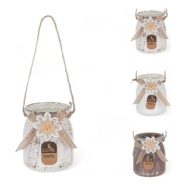 Florero Colgante Vintage con Yute y Flor