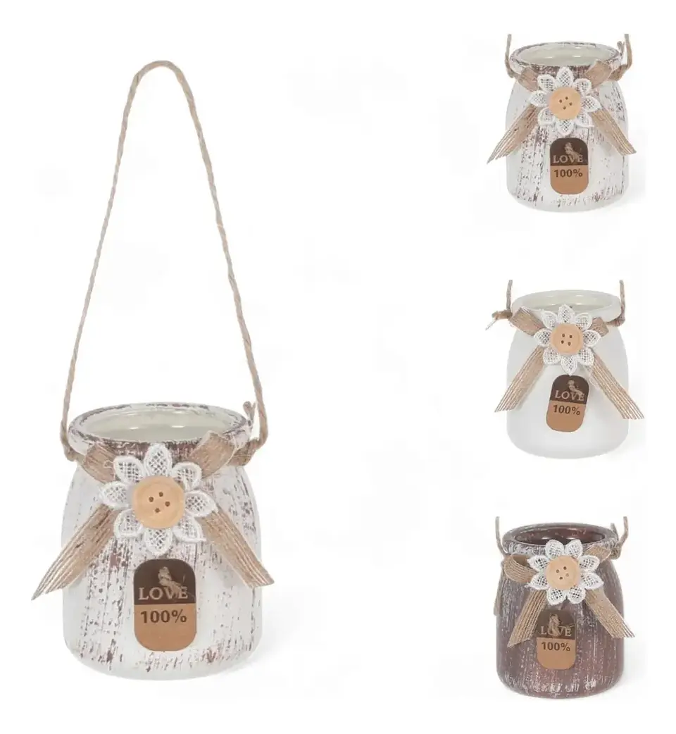 Florero Colgante Vintage con Yute y Flor 3