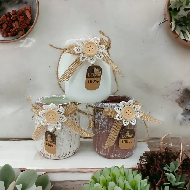 Florero Colgante Vintage con Yute y Flor