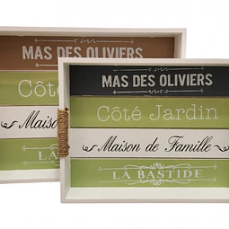 Set de 2 Bandejas de Madera Decorativas