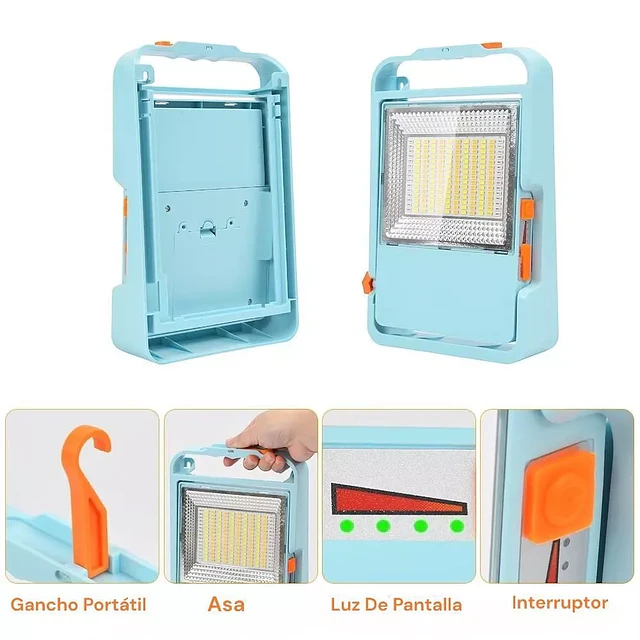 Lámpara Reflector con Panel Solar LED 150W Portátil con Control Remoto