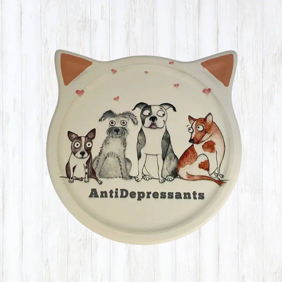 Posavasos Gato Vintage de Cerámica con Base de Corcho 5