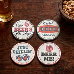 Set 4 Posavasos Redondos Diseño Retro Cervecero