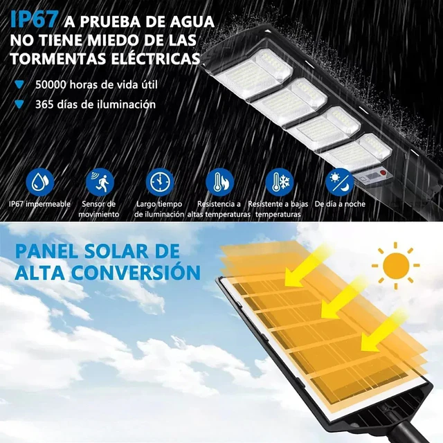 Foco Solar 1000W con Sensor de Movimiento y Control Remoto