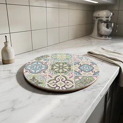 Tabla Redonda de Cerámica 20 cm para Servir y Cortar con Diseño Decorativo