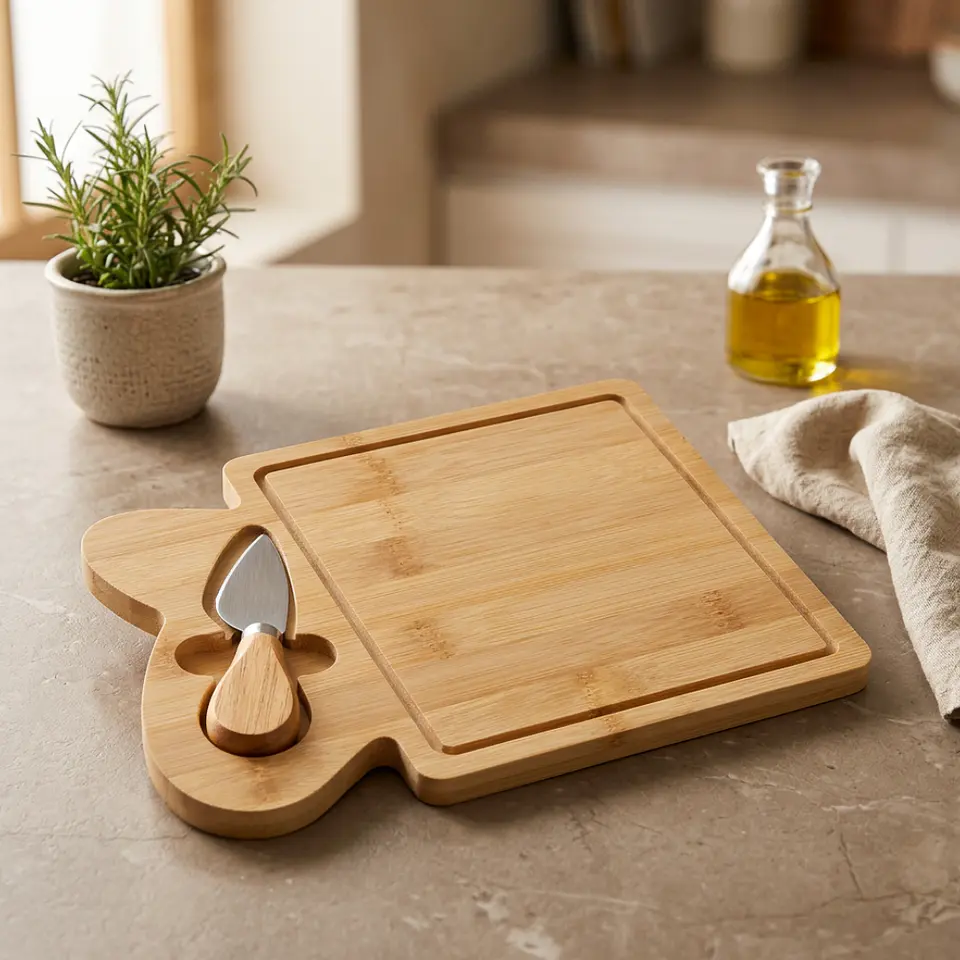 Tabla de Quesos Bambú 20x25 cm con Cuchillo 3