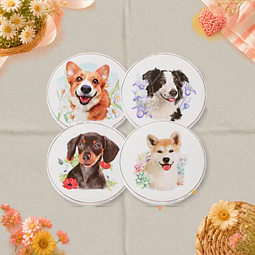 Set 4 Posavasos de Cerámica con Diseño de Perros